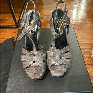 Yves Saint Laurent Croc-Embossed Brown Heels